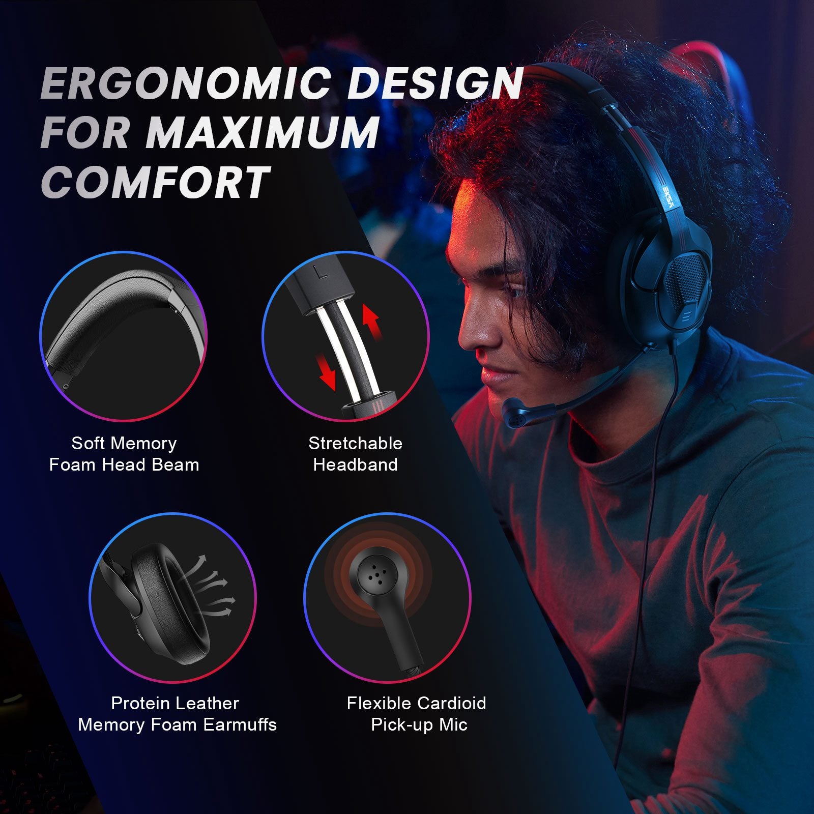 EKSA E3D Computer Gaming Headphone Lightweight No Delay Soft Earpads Headphone with Microphone EKSA E3D Computer Gaming Headphone Lightweight No Delay Soft Earpads Headphone with Microphone